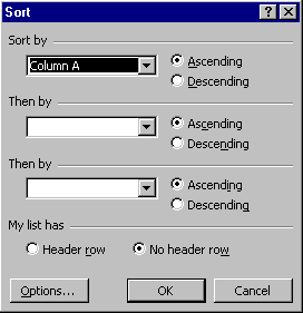 Second Sort Dialog box